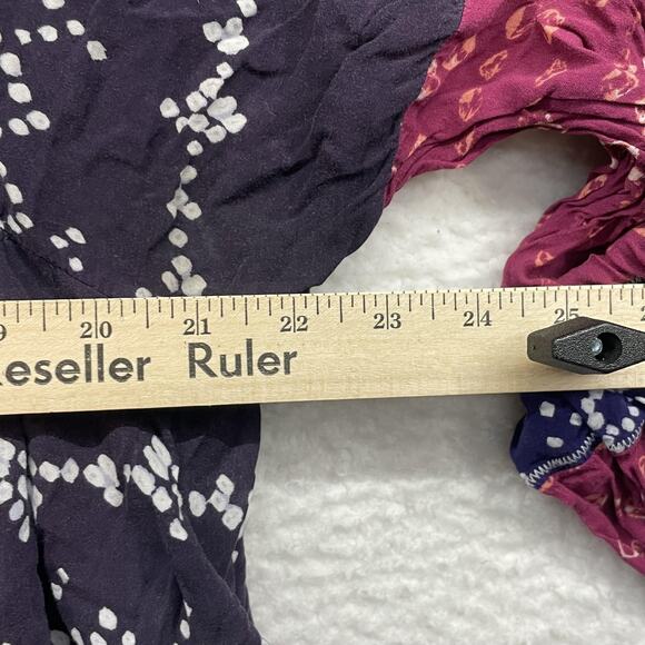 Free People Shirt Womens Large Blue Boho Tunic Henley Balloon Sleeve Ruffle Hem - Picture 10 of 12